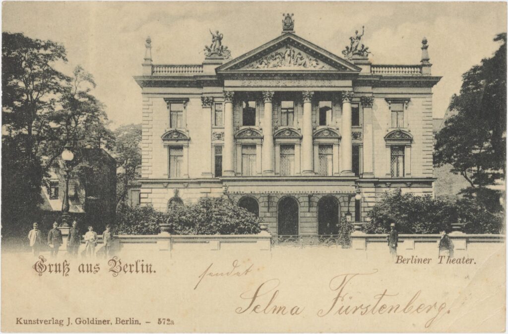 Postcard of the Berlin Theater building at Charlottenstraße 90–92, Art Publishing House J. Goldiner, Berlin, n.d., Collection Peter Plewka / FHXB Friedrichshain-Kreuzberg Museum, 0697.