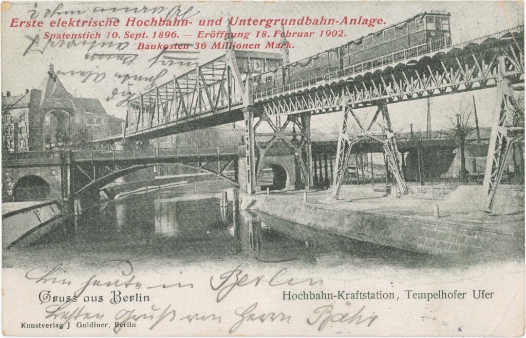 Landwehrkanal mit elektrischer Hochbahn, (o. D.), Kunstverlag J. Goldiner, Sammlung: Peter Plewka / FHXB Friedrichshain-Kreuzberg Museum, 1177v.