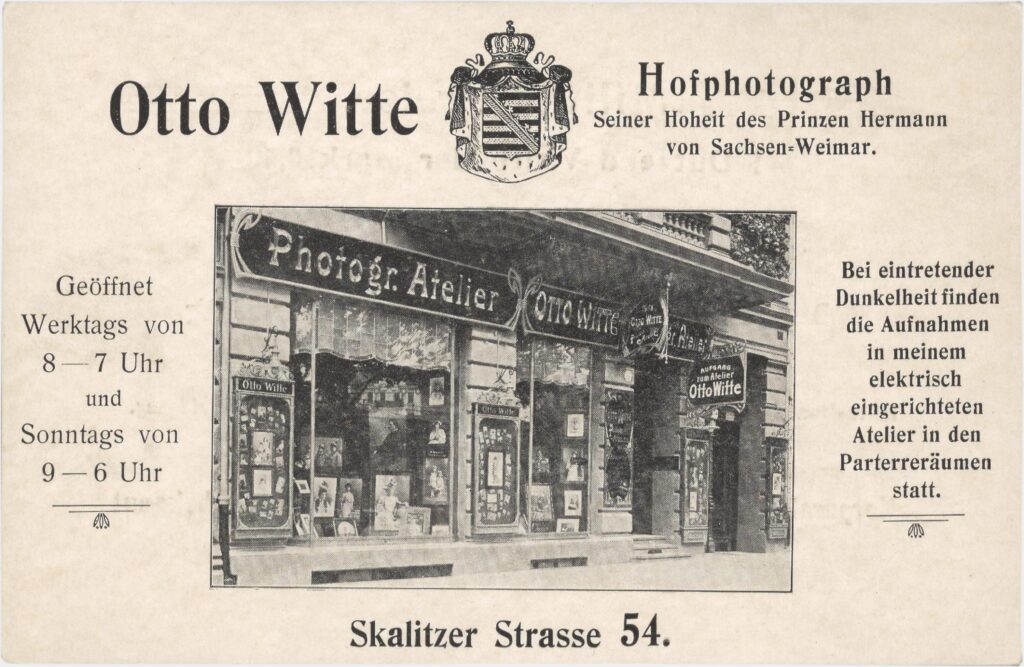 Advertising card "Otto Witte," Skalitzerstr., n.d., Collection Peter Plewka / FHXB Friedrichshain-Kreuzberg Museum, 4117.