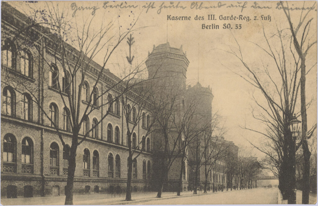 Barracks of the 3rd Guards Regiment on Foot, Wrangelstr., 1914, n.p., Collection Peter Plewka / FHXB Friedrichshain-Kreuzberg Museum, 5189.