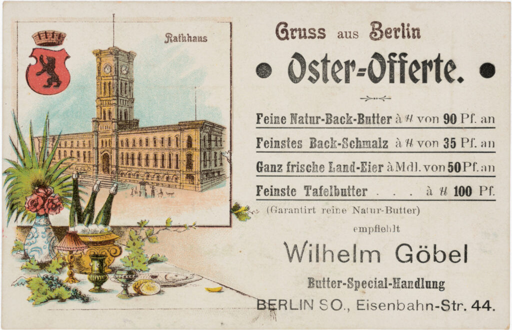 Advertising Postcard for Butter Shop “Wilhelm Göbel”Eisenbahn-Str. 44, before 1938, SPP / FHXB 5370