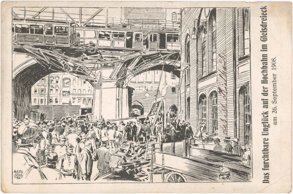 “I took a look at the scene of the accident in the morning // On Saturday afternoon 2 o’clock, the elevated train accident happened.“Elevated Train Accident 1908 Gleisdreieck, no date (sent on 28.09.1908; two days after the event), SPP / FHXB 1252