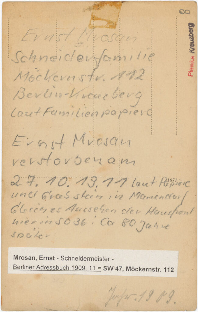 Schneiderfamilie „Ernst Mrosan”, Möckernstr. 112, o.D., SPP / FHXB 3243