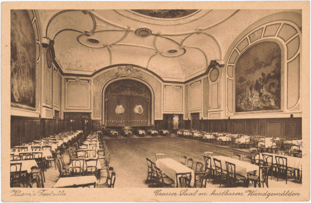 „Kliem’s Festsäle, Grosser Saal m. kostbaren Wandgemälden“ o.D., (verschickt am 18.11.1929), SPP / FHXB 1711