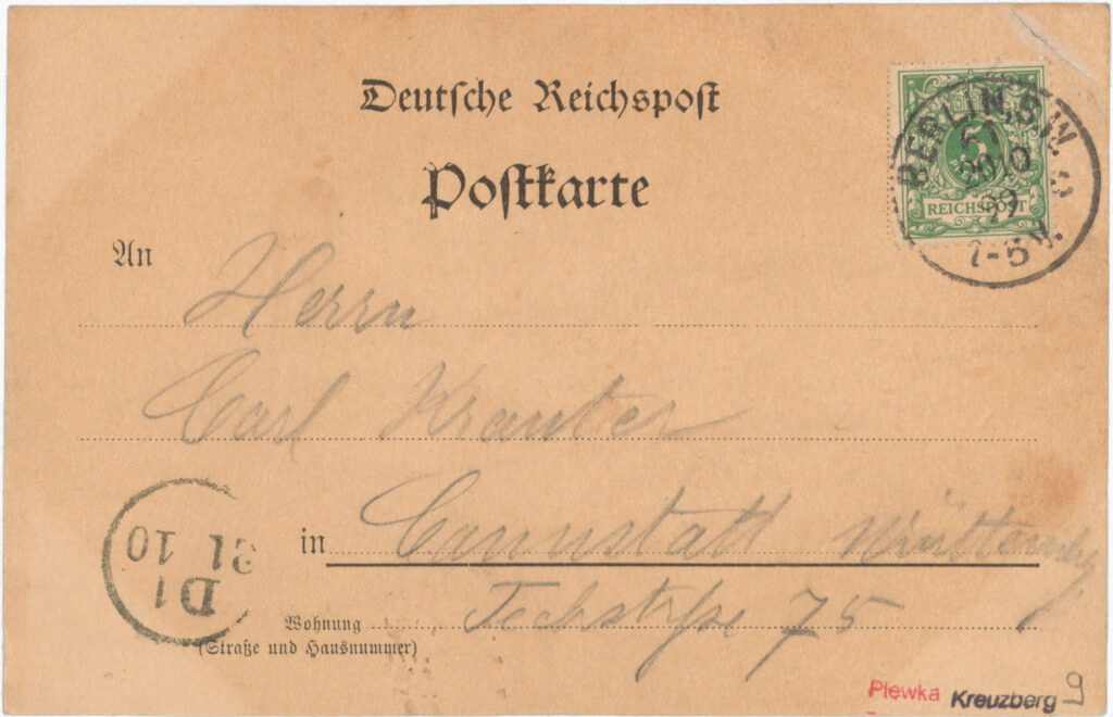 Eine weitere Wohnung Paula Thiedes lag am Waterloo-Ufer 4, auf der Ansichtskarte hinter der Brücke links. Lediglich der Landwehrkanal trennte die Straße vom Zeitungsviertel, „Gruss aus Berlin, Belle Alliance Brücke“, o.D., (verschickt am 20.10.1899), SPP / FHXB 0528